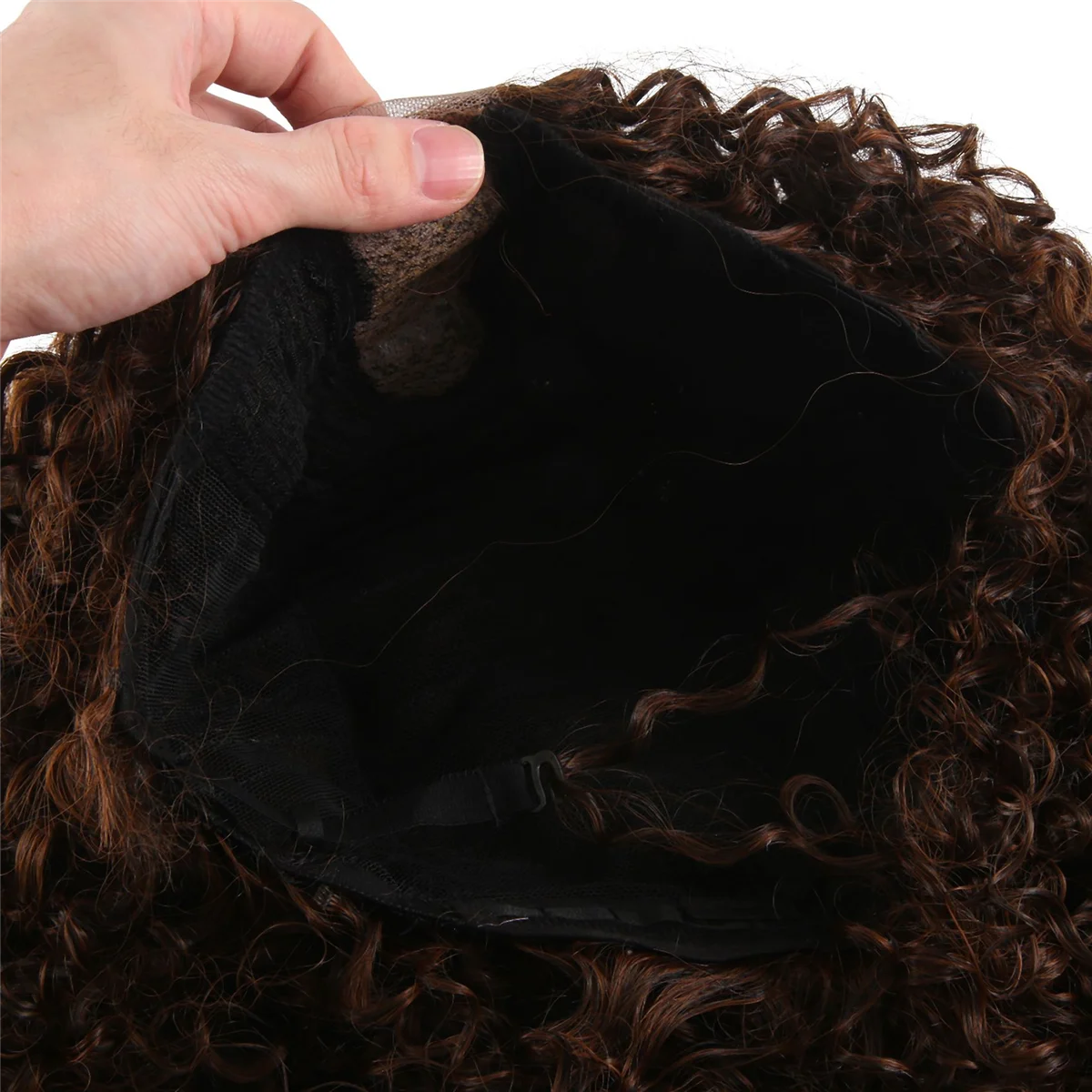 Peluca tejida a mano de área pequeña de fibra química de pelo rizado de 16 pulgadas para mujeres europeas y americanas pelucas delanteras de encaje marrón para mujeres