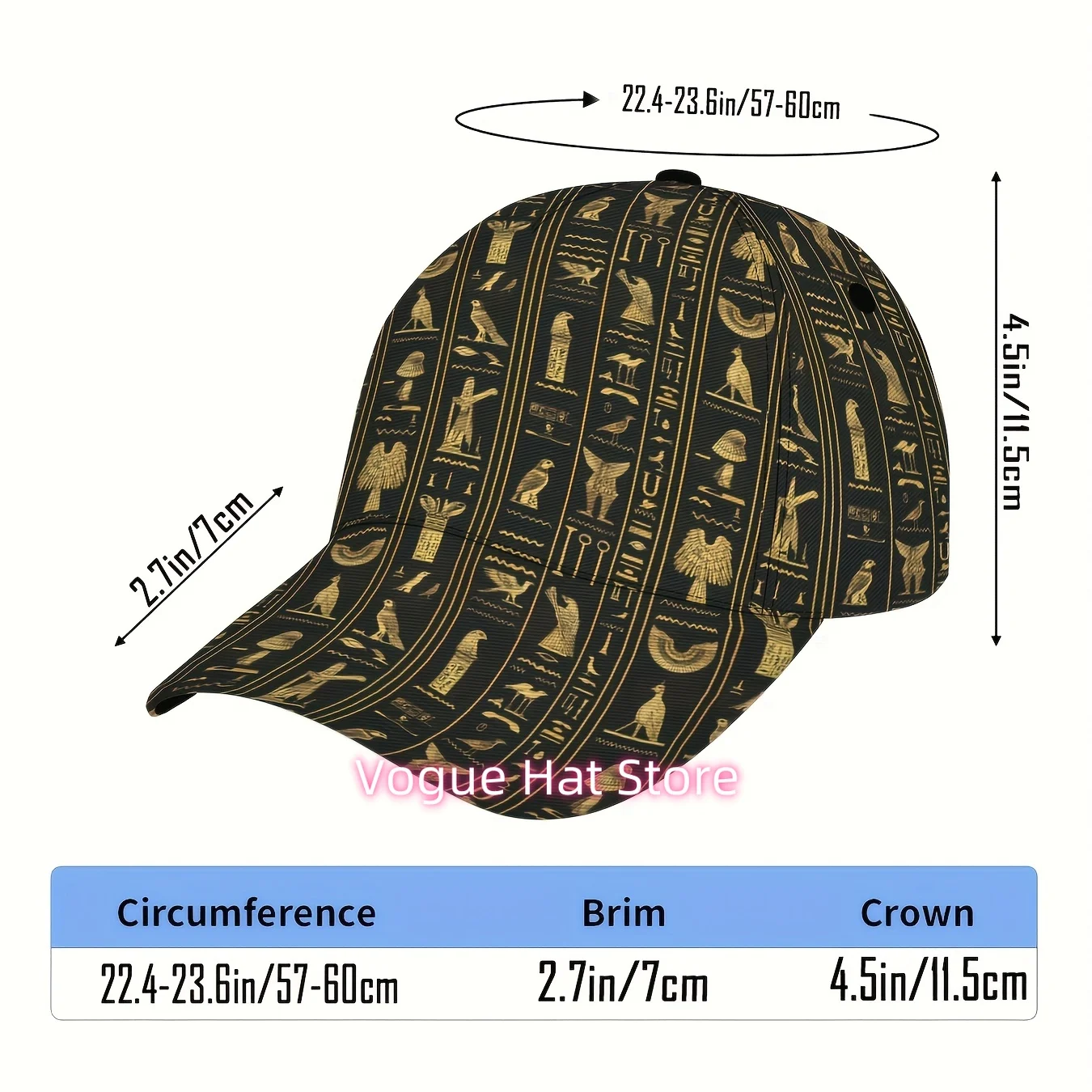 1pc Egyptian Hieroglyphs Dark Golden Print Baseball Cap - Adjustable Unisex Breathable Foldable Hat, Lightweight Machine-Washabl