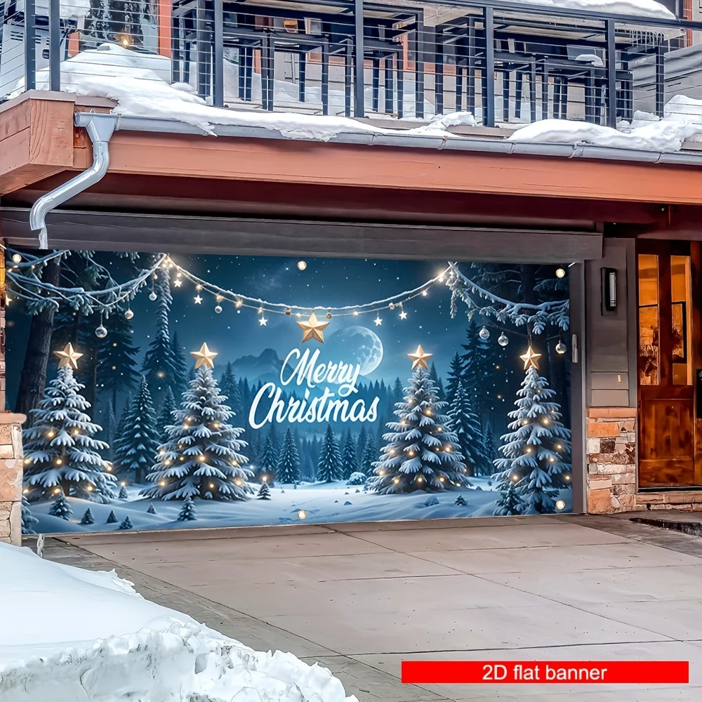 

2D door banner, 1 piece, 2D banner, Christmas garage door banner, Christmas tree and colorful light pattern, polyester material