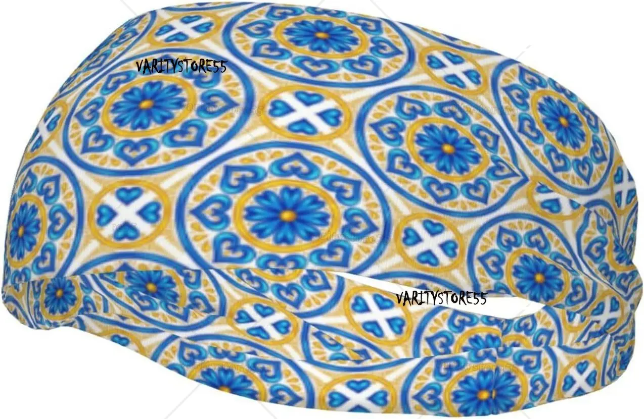 

Headband for Women Mens Moroccan Ethnic Floral Yoga Sweatband Non-Slip Wide Hairband for Skiing