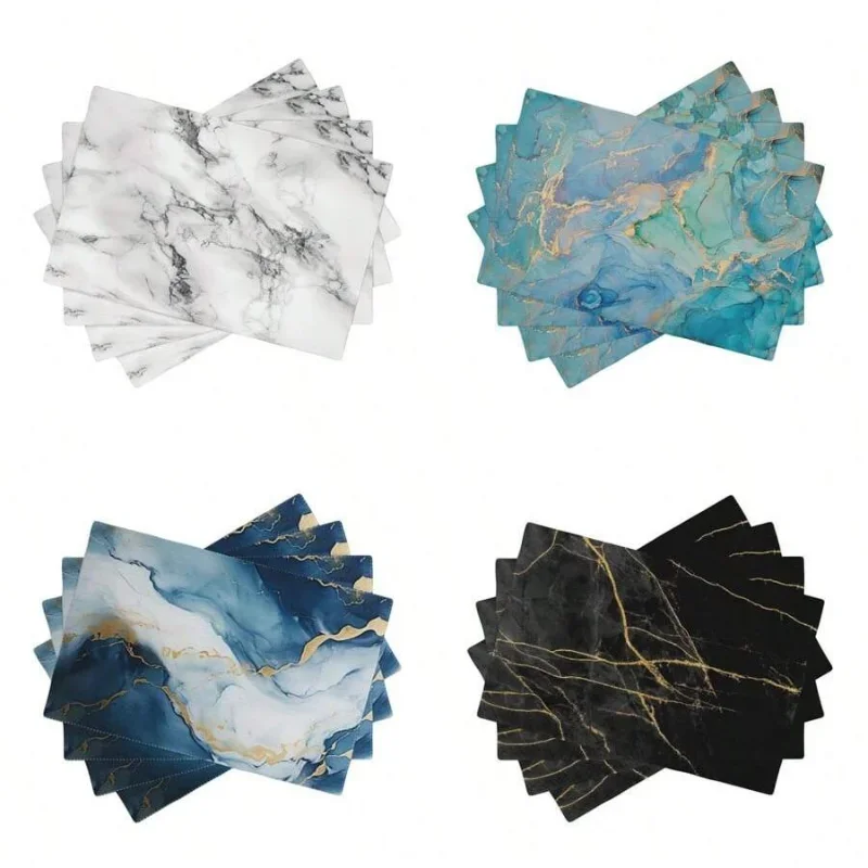 4pcs Marble Table Placemats Washable Marble Style Table Mats Wipe-Clean And Easy To Clean Suitable For Home Kitchen Decor