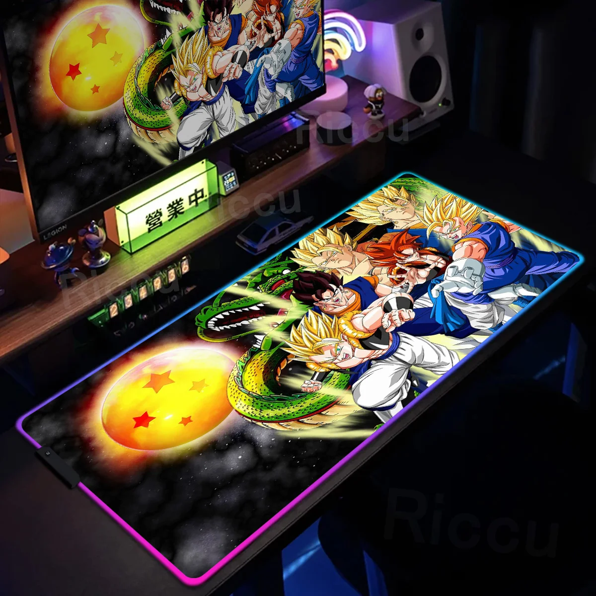 RGB Mousepad komputer permainan kunci pinggir Deskmat Xxl Keyboard PC anti-selip karpet LED bersinar Anime Goku d-naga bola Mausepad karpet