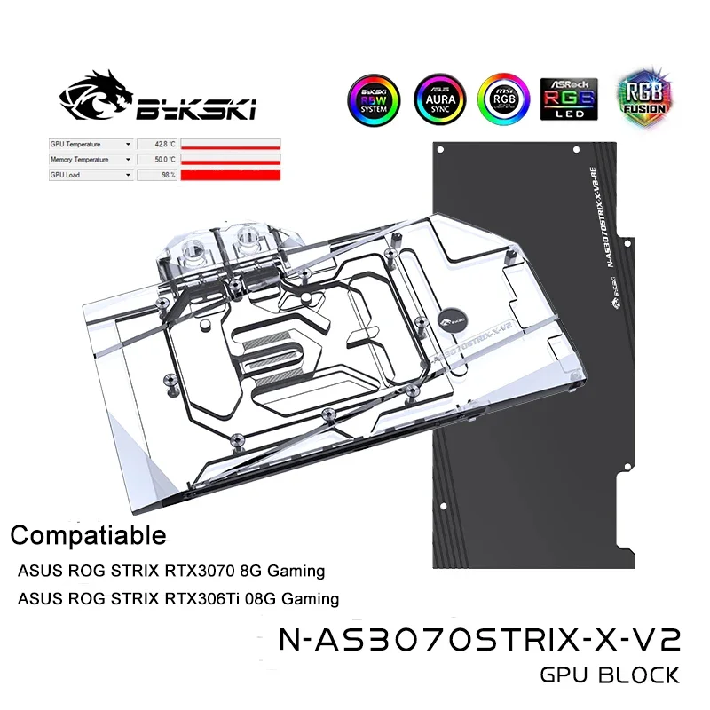 Bykski GPU Water Cooling Block For ASUS ROG STRIX RTX3070 /3060Ti Video Graphics Card Water Cooler N-AS3070STRIX-X-V2