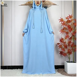 New Style Ramadan Muslim Two Hats Long Sleeve Abaya Femme Islam Prayer Clothes Dubai Turkey Caftan Loose Robe Women Dress Kaftan