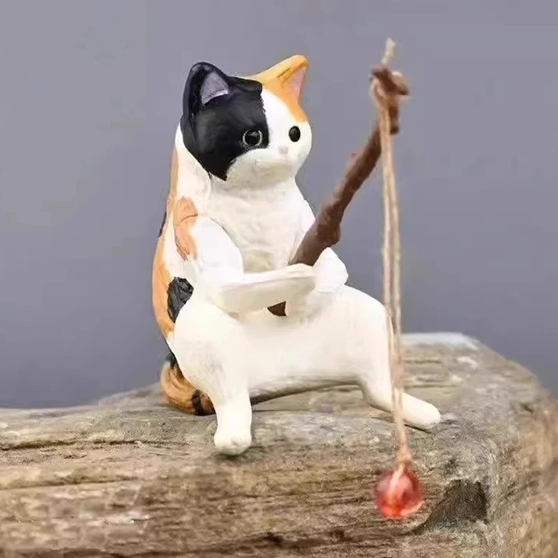 Fish Tank Fishing Cat Hanging Creative Landscape Office Ornaments Fishing Fun Mini Decorative Micro-Landscape