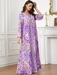 Vestido estampado musulmán Eid para mujer Abaya Ramadán Jalabiya Vestidos largos Abayas mujer Turquía bata tipo kimono caftán marroquí Vestidos