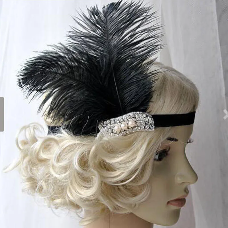 1920s Hairband Headpiece Black Feather Flapper Headband Headdress Vintage Costume Makeup Ball Decoration Hairband for Women