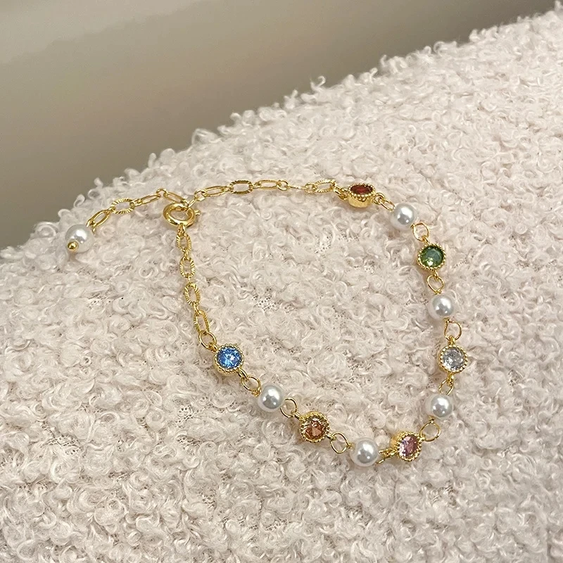 

New in light luxury and high-end Exquisite sweet chain bracelet inlay diamond colorful pearl bracelets for women party jewelry