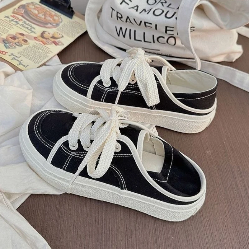 

Korean Style Women's White Sneakers 2025 New Soft Thick Sole Canvas Shoes​