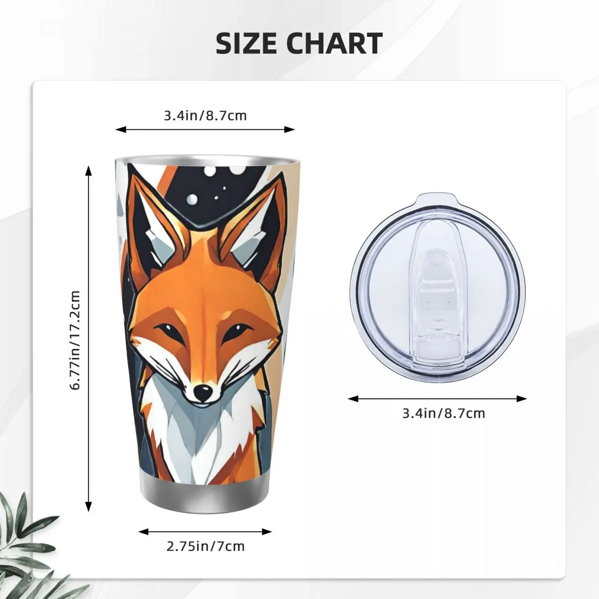 Smiling Geometric Fox Stainless Steel Tumbler Vacuum Insulated Mugs Thermal Cold Cups Straws With Lid 20oz
