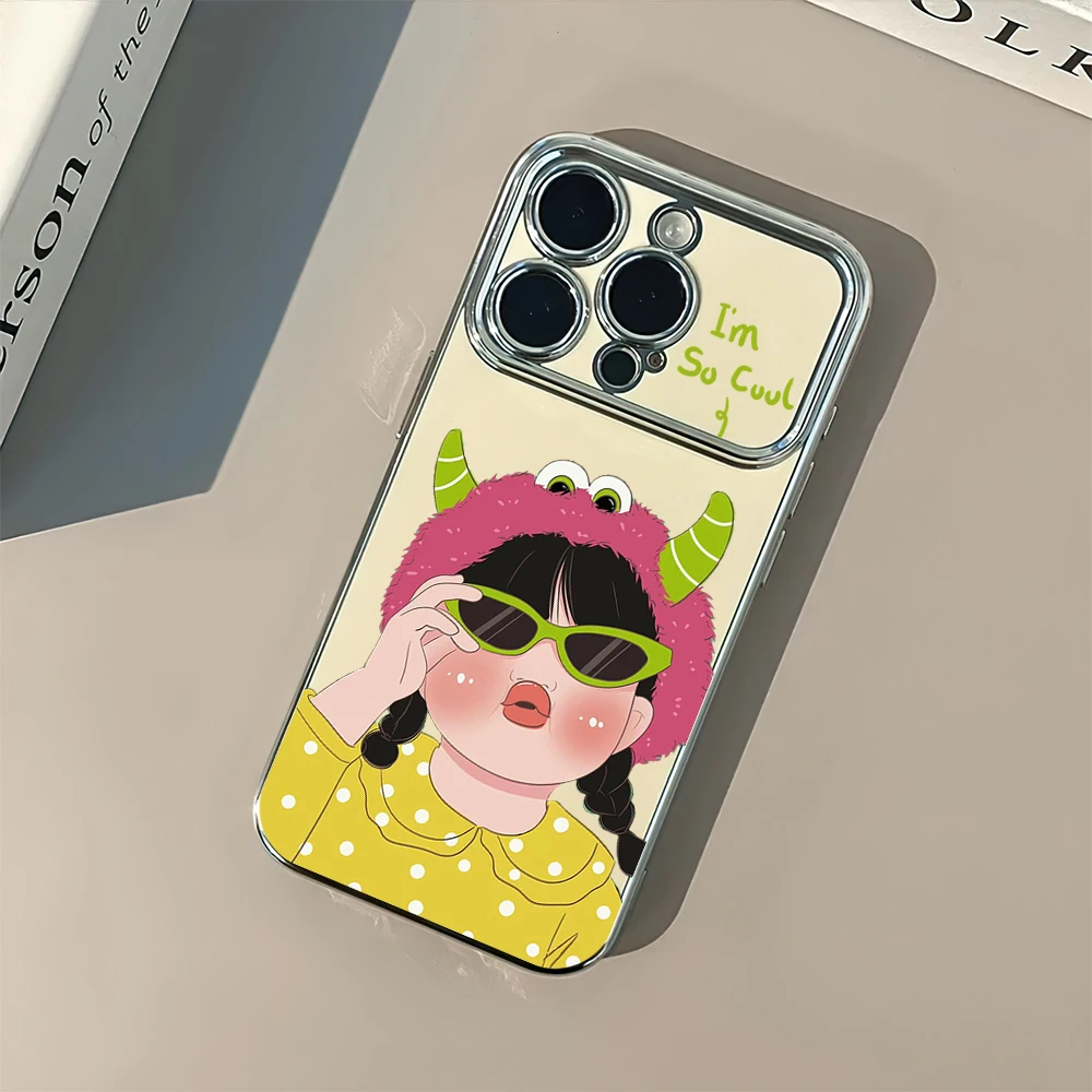 Cartoon Funny Girl Cute Electric Ferry Large Window Phone Case For iPhone 12 11 13 14 15 16 Max Pro Plus Shell