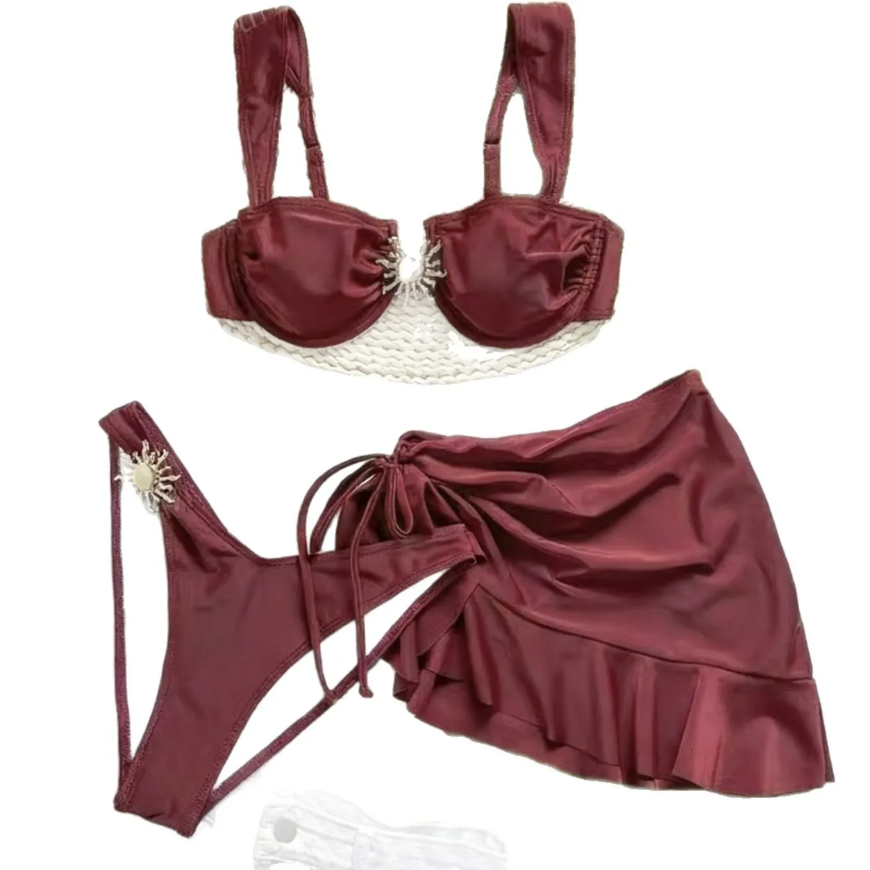 Women's Sexy Lingerie Bikini Solid Color Wrap Skirt Bikinis Tie Side Ruffle Hem Swimsuit Strapless Bra Style Two Piece Swimsuit