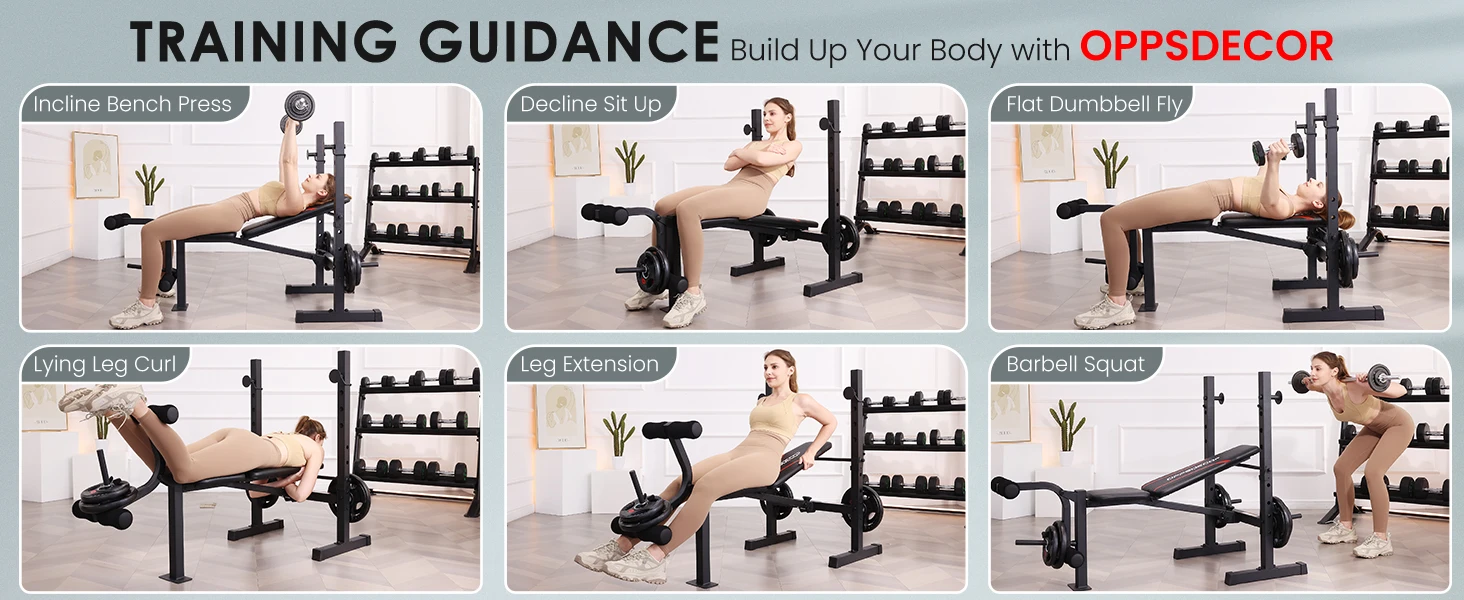 Description Picture 5 of itemStandard Adjustable Weight Bench Set, Bench Press with Squat Rack & Leg Extension and Leg Curl Workout Bench for Home Gym Full B