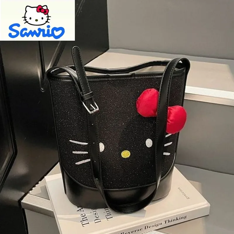 

Модная блестящая сумка Sanrio высокого качества, милая мультяшная сумка Hello Kitty для женщин, универсальная сумка-ведро большой вместимости