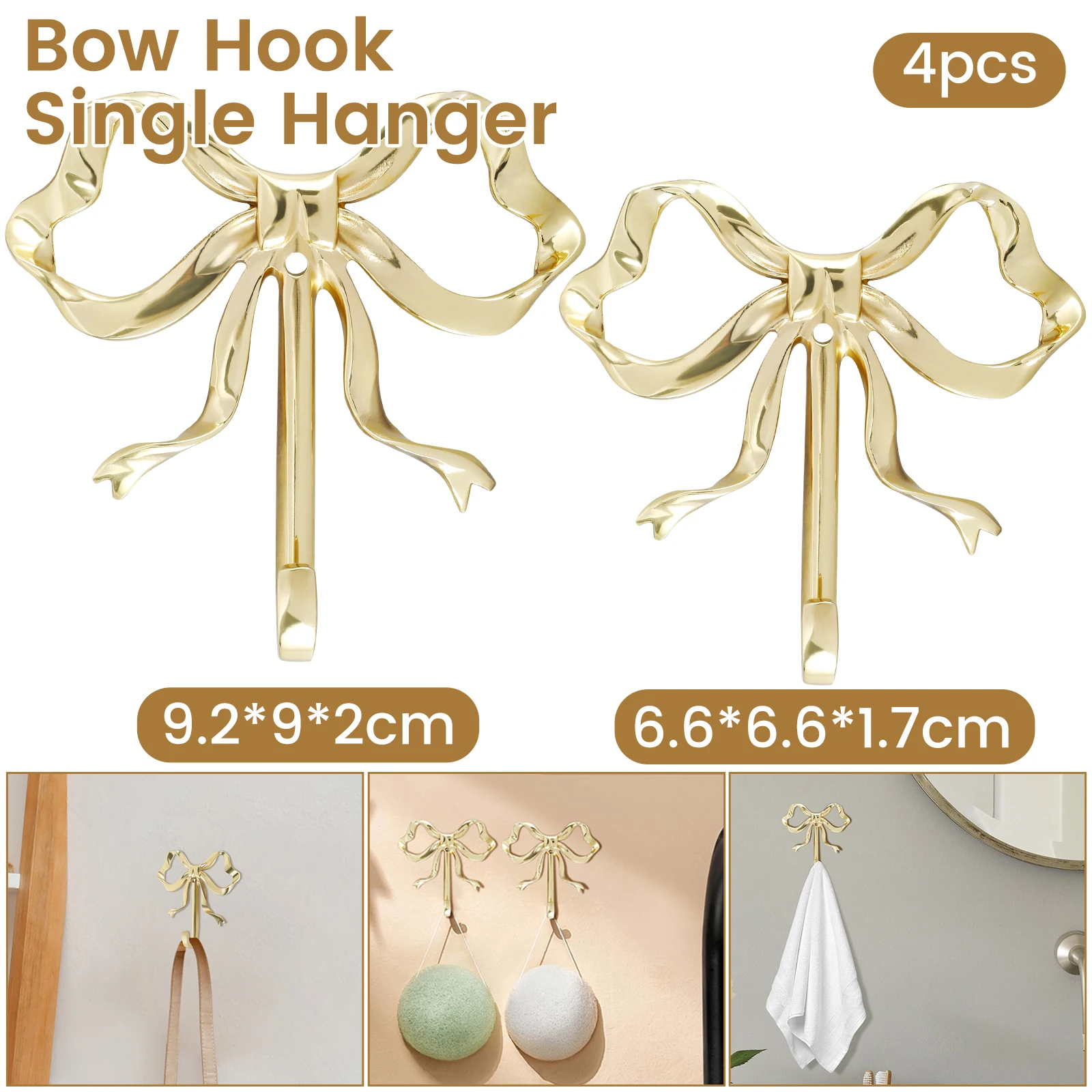 4Pcs Bow Hook Decorative Bow Hanger Sturdy Brass Towel Hook Multipurpose Bow Shaped Hat Hooks Brass Wall Hook Wall Hanging Towel