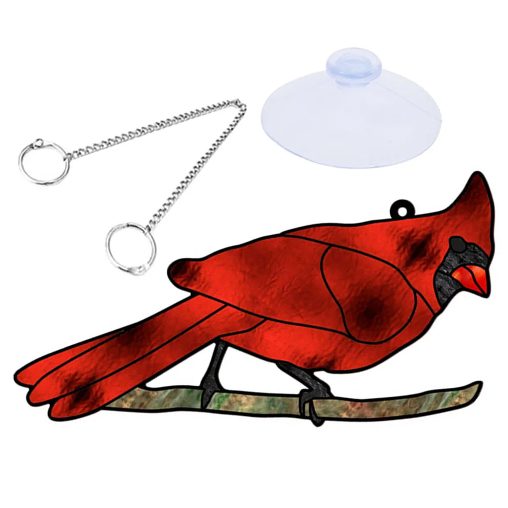 Cardinal Bird Pendant Acrylic Hanging Decor Ornament Decoration Home Decorative Sculpture Wall Double Sided Window