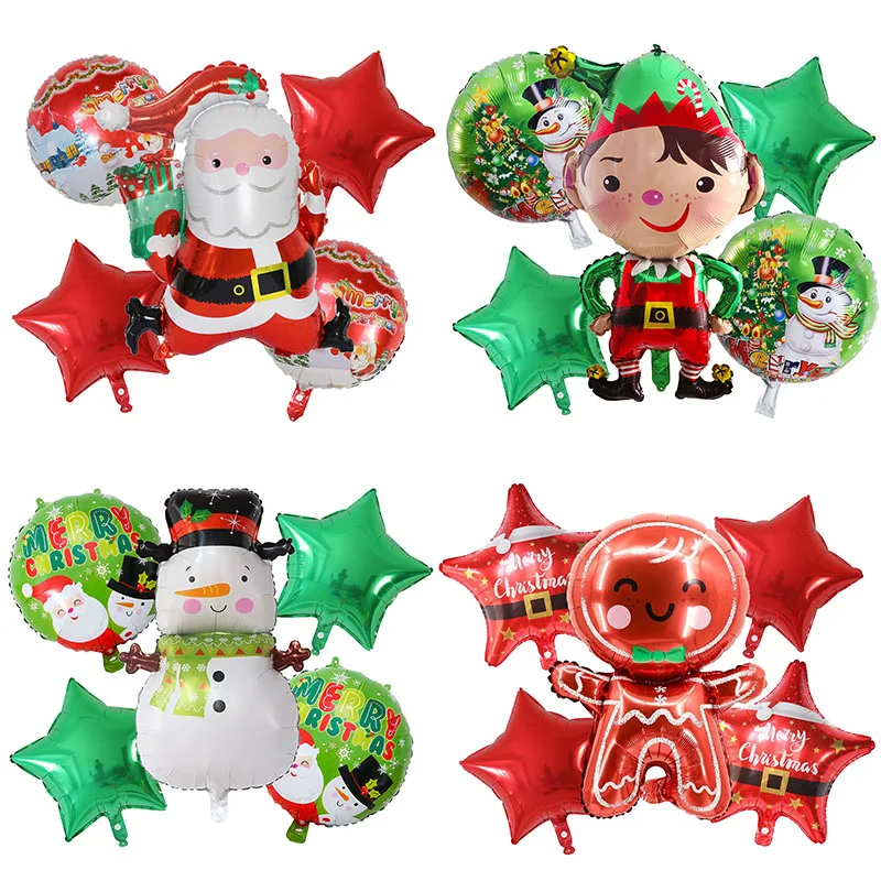 5pcs Merry Christmas Santa Claus Snowman Elf Elk Foil Helium Balloons Set New Year Home Xmas Party Decoration 2023 Supplies Gift