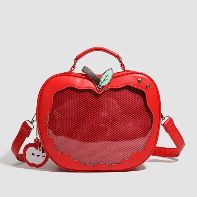 Y2K New Niche Design Apple Ita Backpack Harajuku Girl Transparent Pocket Cute Crossbody Bag DIY Display Knapsack Fashion Handbag