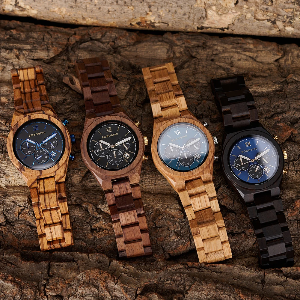 Personalized LOGO Wood Watch for Men Engraved Mens Quartz Wristwatch Groomsmen Chronograph Watch Anniversary Gift for Him