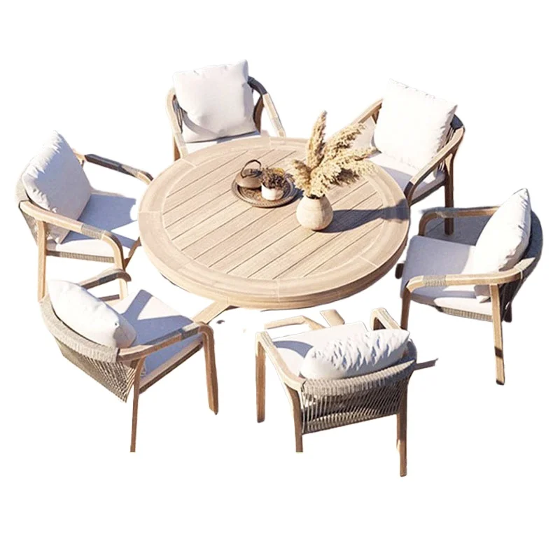 

Outdoor terrace leisure furniture villa courtyard design rattan chair hotel garden high-end teak dining table chair