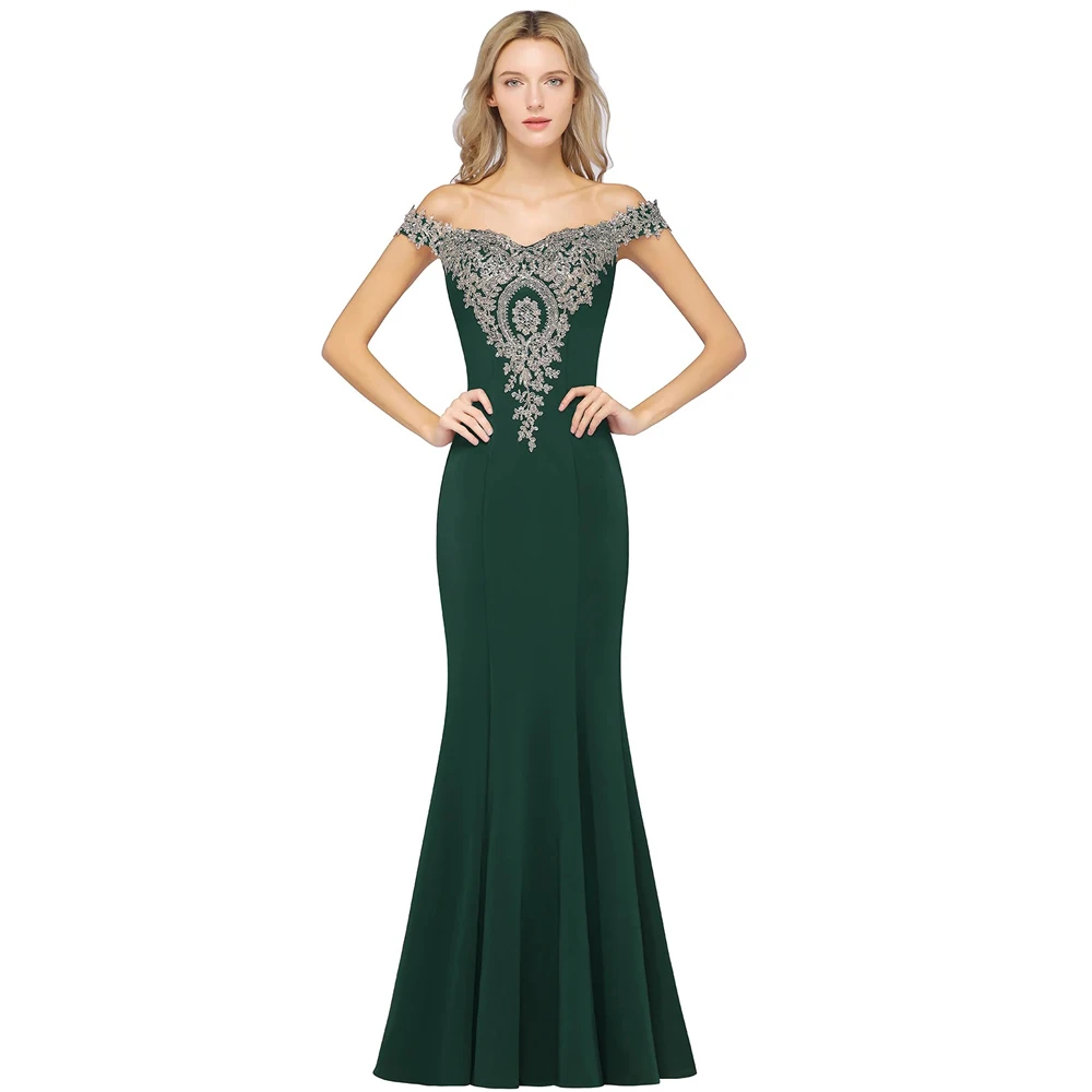 

BABYONLINE 2025 Elegant Dark Green Embroidered Evening Dresses Off-Shoulder Mermaid Floor Length Formal Prom Party Gowns Women