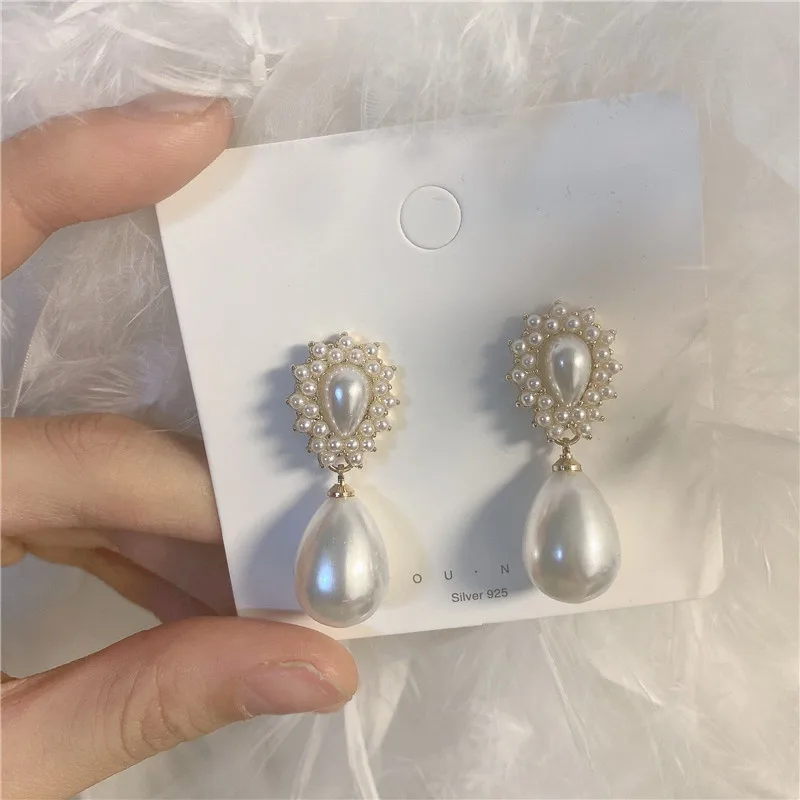 S925 Silver Needle Vintage Harbor Wind Baroque Drop Pearl Earrings Oval Pearl studs Commuter All-match earrings for ladies