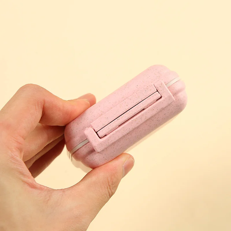 المحمولة القمح القش طبقة مزدوجة قفل ختم مقاوم للرطوبة 6-مقصورة صندوق دواء اللوحي المنظم حقيبة للتخزين