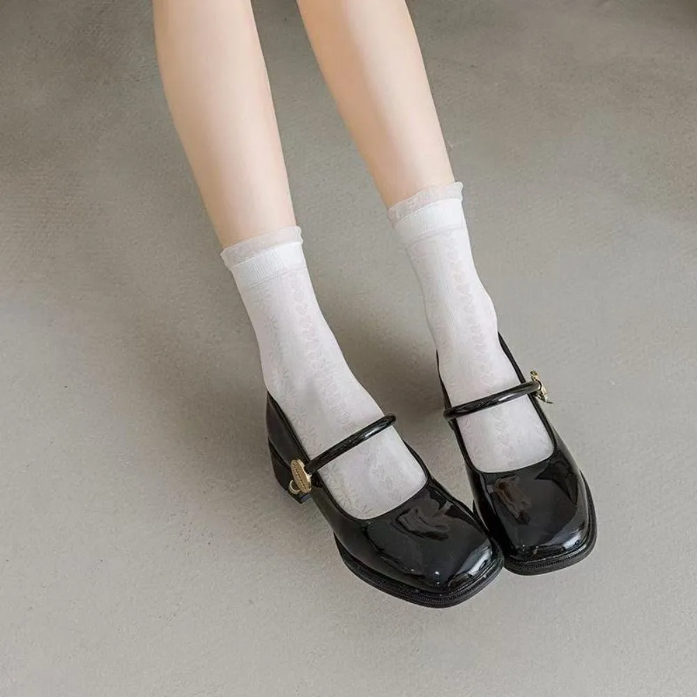 Comfortable Ruffled Edge Lace Transparent Socks Ice Silk Summer Ultra-Thin Socks Lolita Pile Up Mesh Thin Socks Women