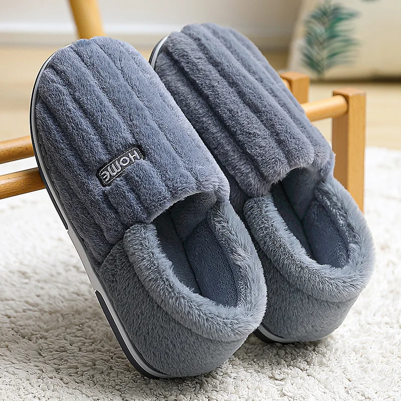 รองเท้าแตะสําหรับชายฤดูหนาว Furry แฟชั่นข้อเท้าอุ่น Plush COZY สไลด์สําหรับบ้านในร่ม Soft Sole รองเท้าผ้าฝ้ายกันลื่น