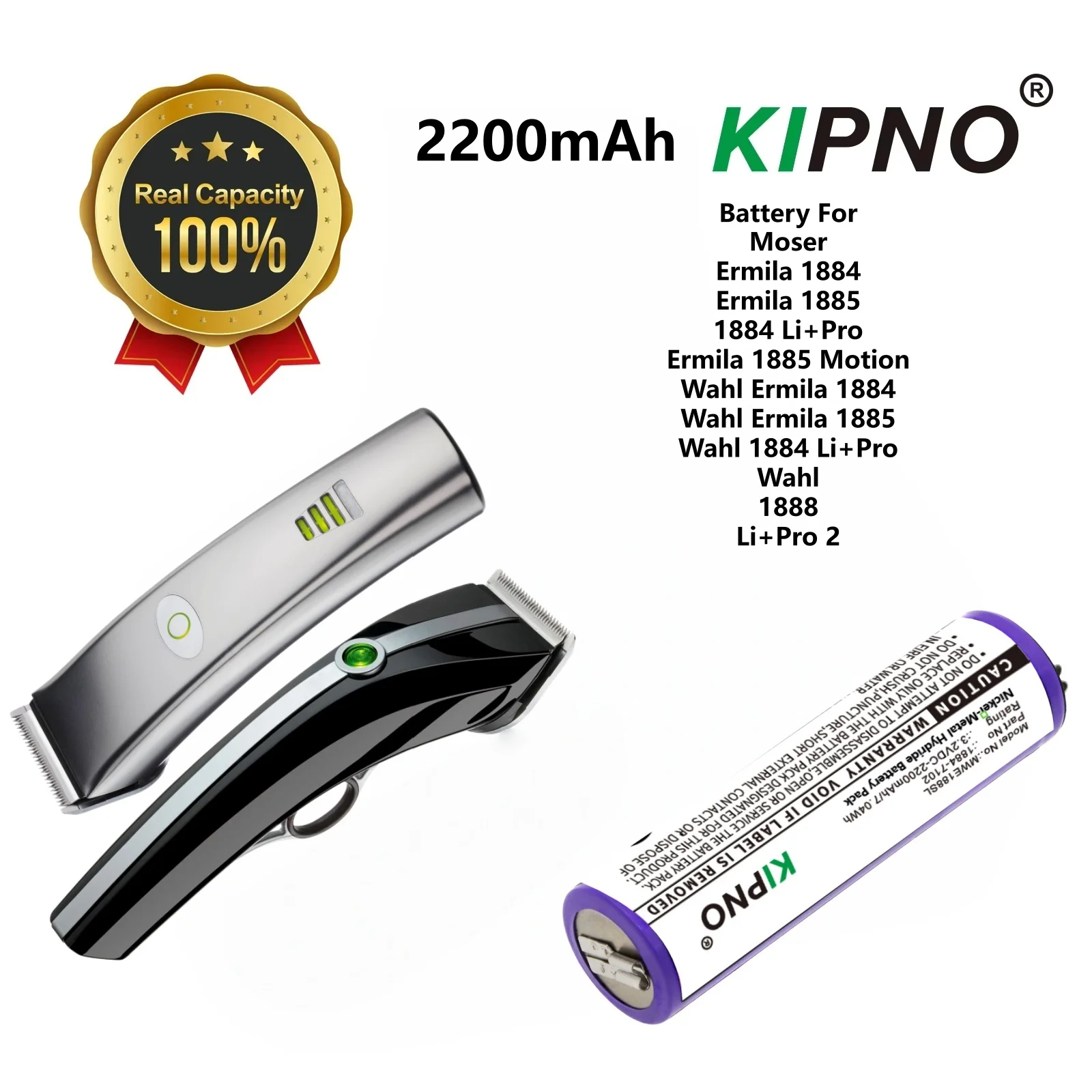 KIPNO 2200mAh 1884-7102 Battery for Moser Ermila 1884, 1885, 1884 Li+Pro, 1885 Motion, Wahl Ermila 1884, 1885