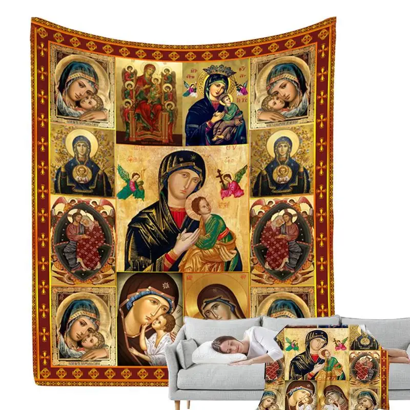 Jesus Blanket 3D printed warm Blanket Nativity Scene Blanket with Virgin Mary Soft Throw Blanket for Home winter supplies