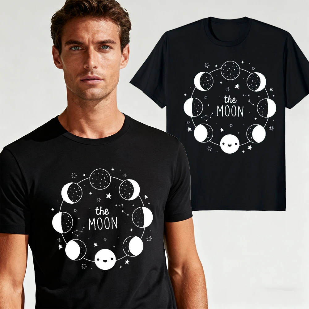 Kawaii Cute Moon Phase Face Graphic T Shirt Men Tee Adorable Celestial Print Top Summer Anime Kawaii Fashion T Shirt