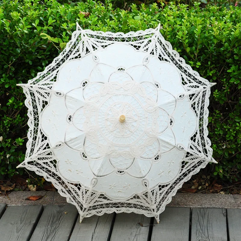 Convenient Sun Umbrella Delicate 2 Colors Lace Flower Pattern Visual Effect Sunshade  Cotton Summer  for Dancing Decor