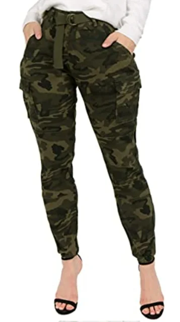 

High Waisted Multi Pocket Camouflage Printed Work Pants for Women, Summer Casual Leg Cinching Cropped Pants, Work Pants