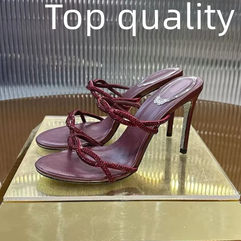 صنادل مصارع صيفية جديدة بكعب عالٍ مع زخرفة ماسية لامعة صنادل كاجوال نسائية مفتوحة من الأمام موضة خارجية مع h