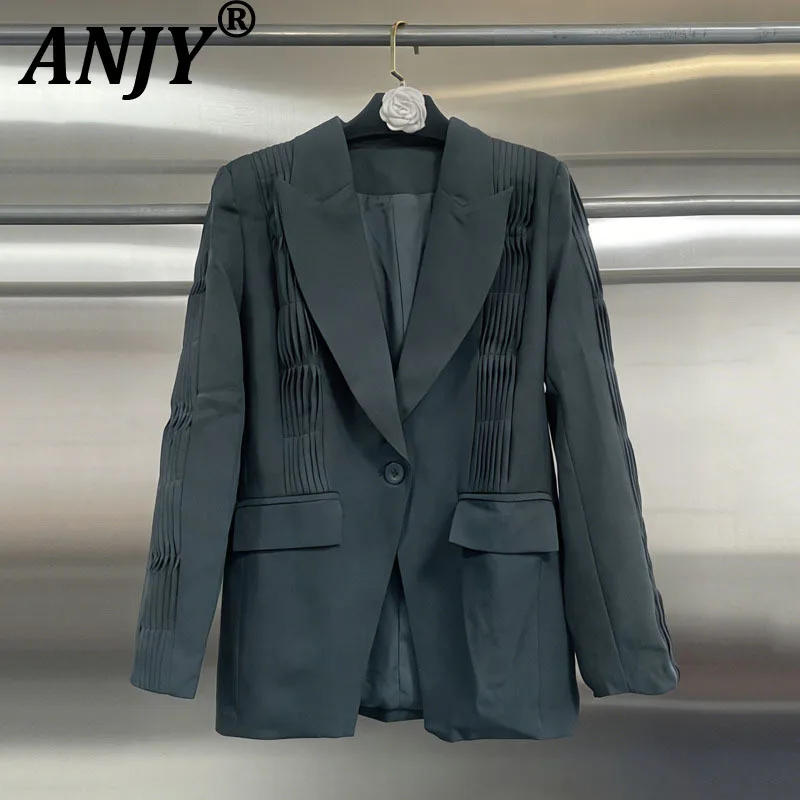 

ANJY 2026 Spring Autumn New Women Fashion European Elegant Office Lady Casual Blazers High-End Chic Unique Loose Fit Suit A18885