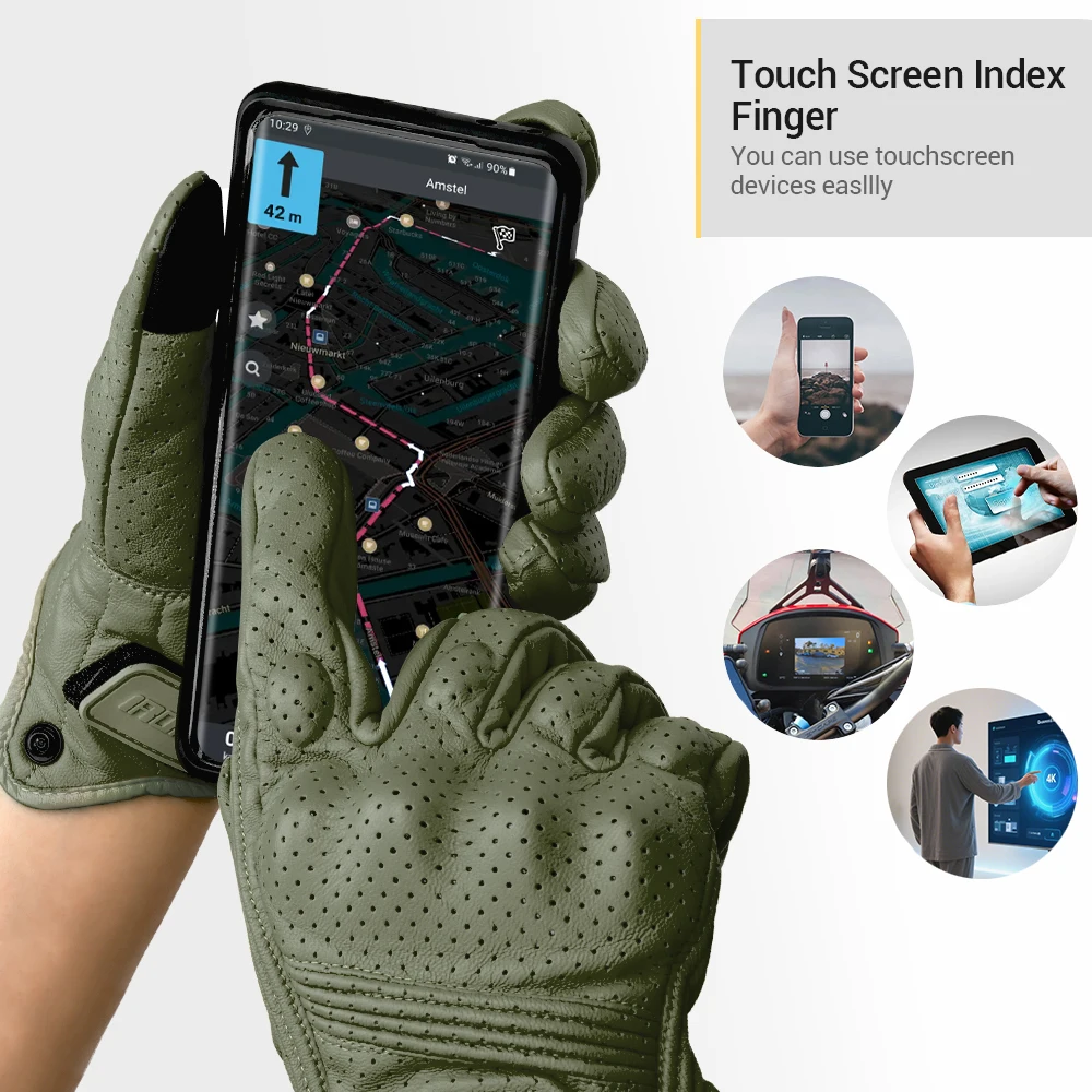 Vintage Motorcycle Gloves Perforated Leather Mesh Lining Comfort Fit For Men Women Retro Classic Biker Style Anti-Slip Grip