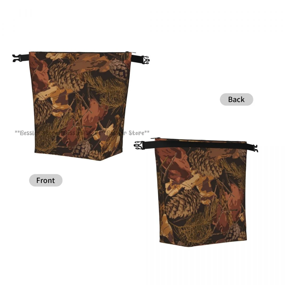 Roll Top Thermal Lunch Bag Camouflage Elements Insulated Bento Bag Reusable Food Storage Handbag