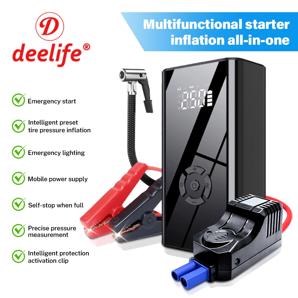 Deelife Car Jump Starter Multi-Function Air Compressor Power Bank Portable Car Battery Starter  Booster Auto Air Inflator