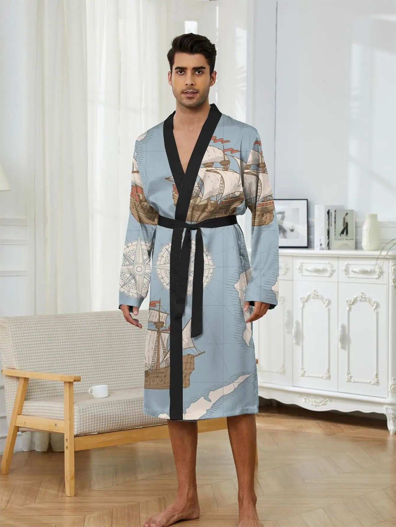 

1pcs Men's Robes 2026 Spring/Summer Bathrobe men Robe man robe Sleepwear 3D Printed Graphic Breathable dressing gown