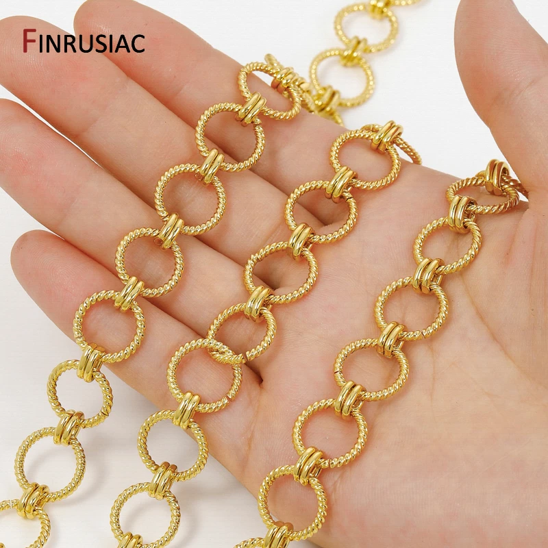

18K Gold Plated Brass 14mm Cable Link Chains,Round Shape Twisted Chain,Bulk Chains For DIY Jewelry Making Supplies