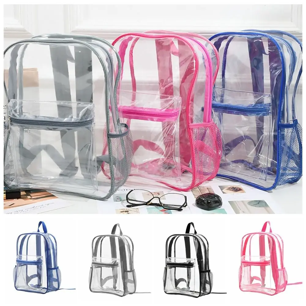 Casual Visible Transparent Backpack Large Capacity Waterproof Pvc Backpack School Bag Soft Handle Clear Backpack Travel