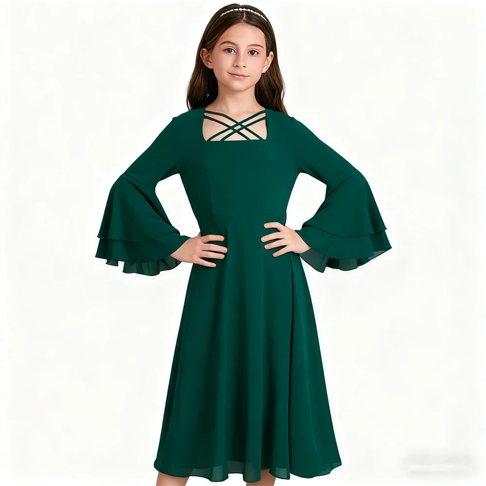 

Eid Djellaba Chiffon Long Dress Girls Muslim Flare Sleeve Party Dresses Dubai Abaya Turkey Kaftan Kid Islam Jalabiya Caftan Robe