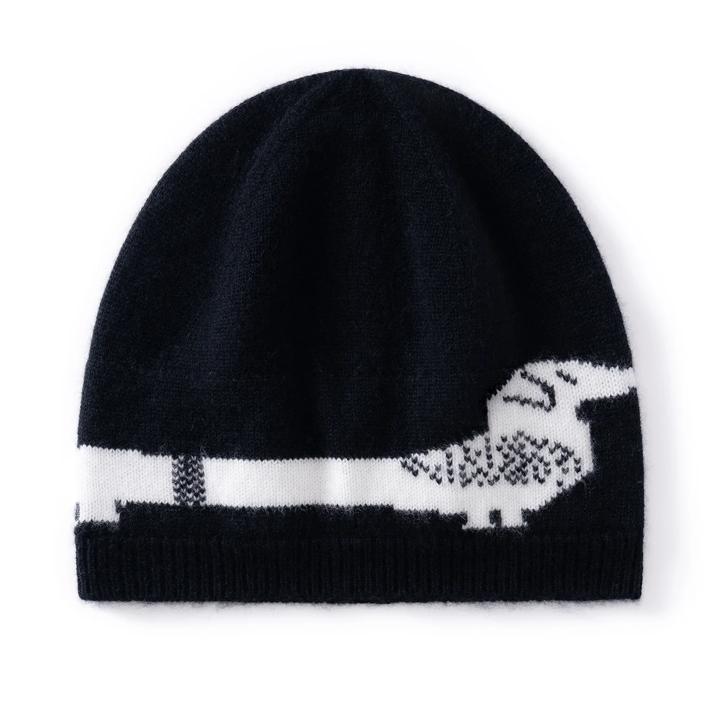 KOIJINSKY 35% Cashmere Blend Beanie Hat Women Cute Dachshund Dog Jacquard Knit Hat Ribbed Cuff Warm Winter Skullcap Casual Soft