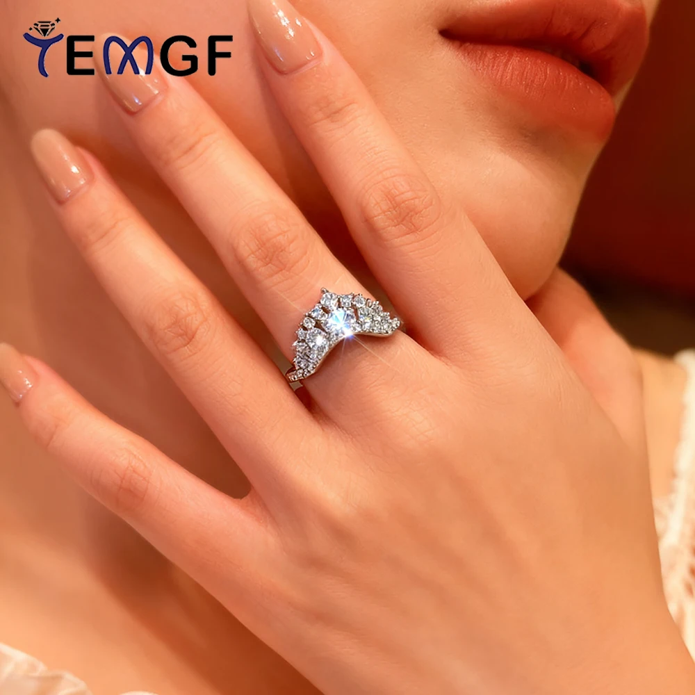 

TEMGF Full Moissanite Crown Ring for Woman S925 Sterling Silver Wedding Engagement Party Fine Shiny Jewelry can Tested Certified