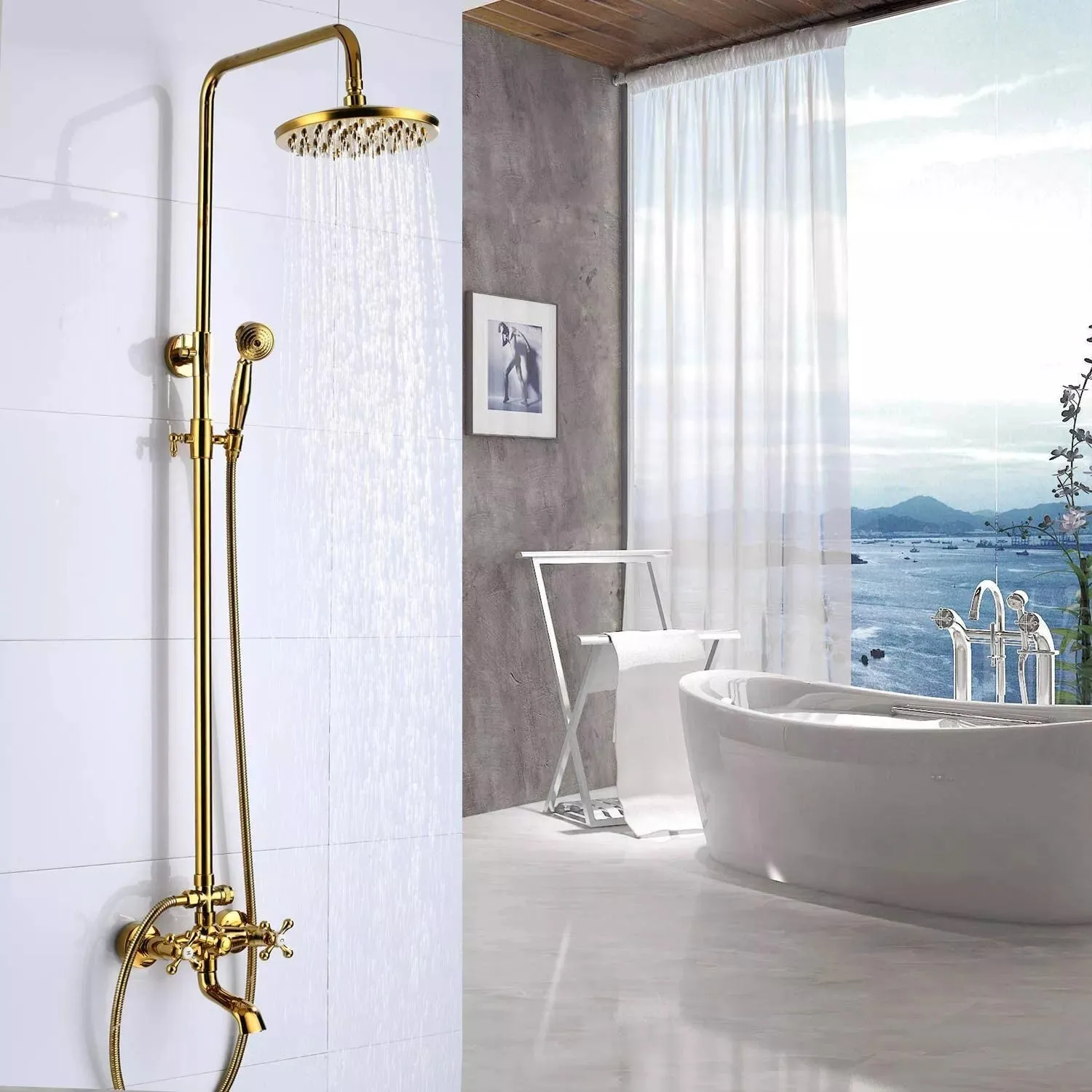 Gold Exposed Shower Faucet Set 8