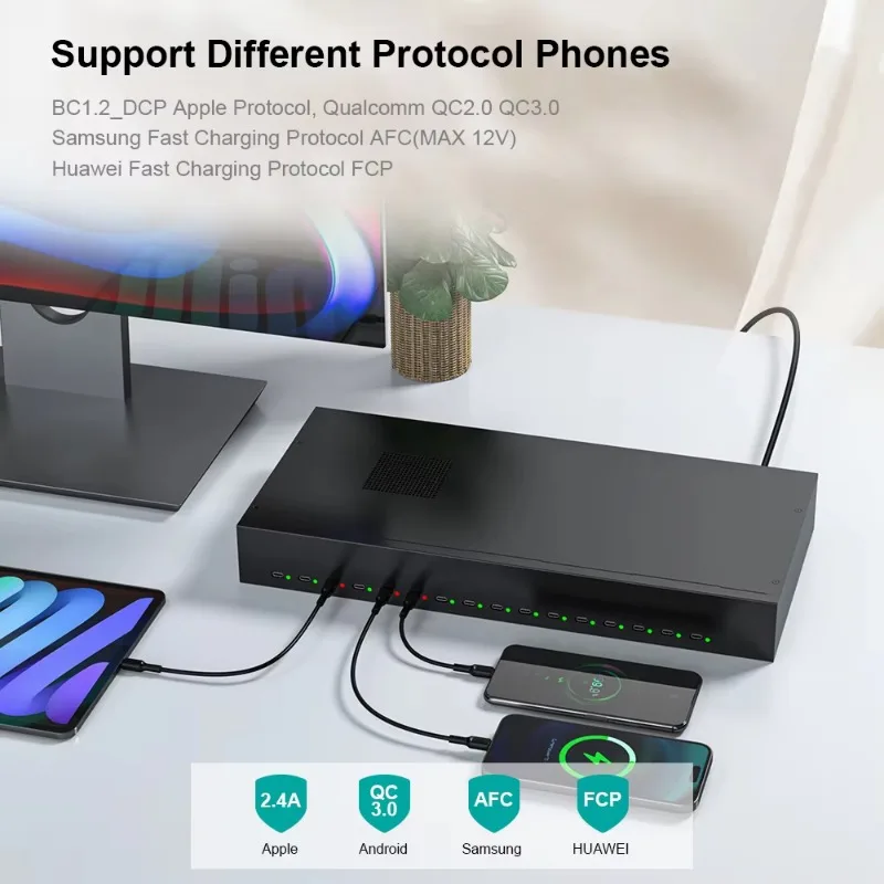 USB-C 16 منفذ 600 وات PD محطة شحن متعددة المنافذ تعمل بالطاقة الصناعية 30 وات لكل منفذ