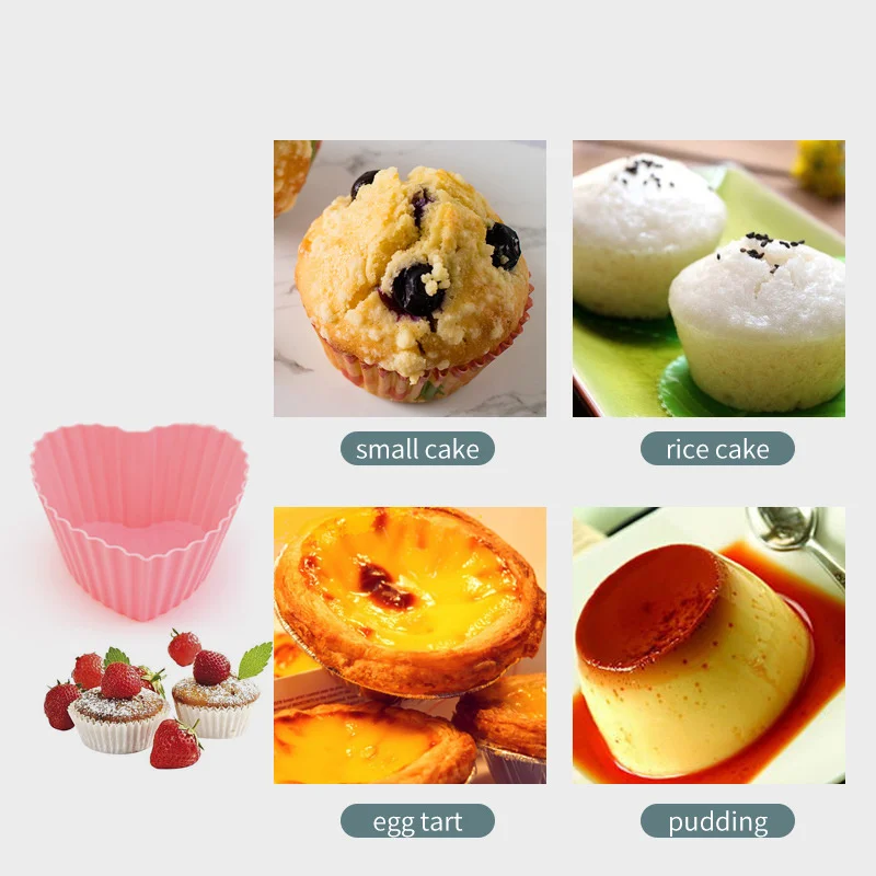 1Pcs Colorful Silicone Cupcake Liners Reusable Baking Cups Nonstick Easy Clean Pastry Muffin Molds Heart-shaped