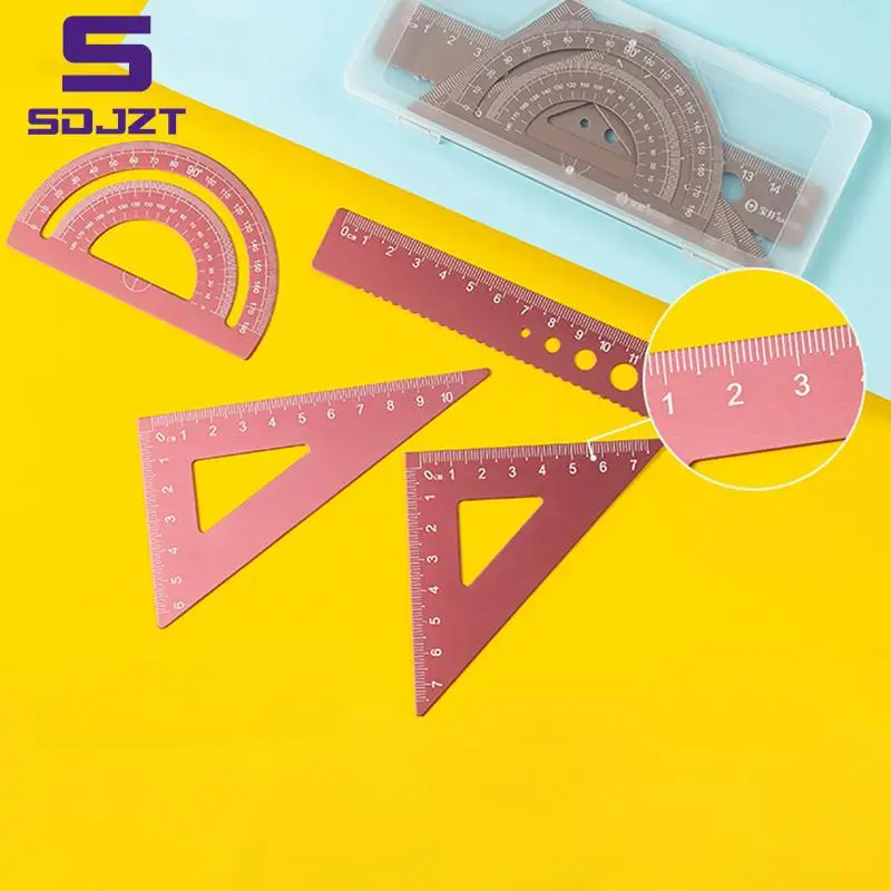 4PCS/Set Aluminum Alloy Ruler Drawing Measurement Geometry TriangleRuler straightedge Protractor A variety of rulers