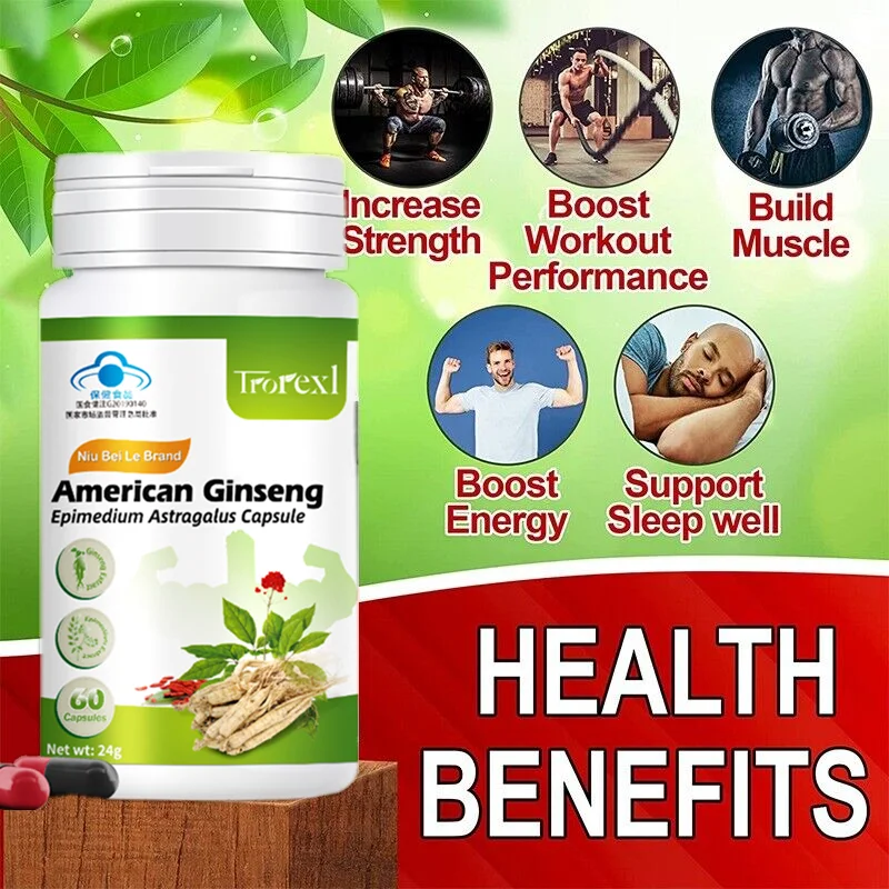 Organic American Ginseng pill - 60 Tablets Gelatinized 100% Pure Non-GMo Supports Reproductive HealthNatural Energizer